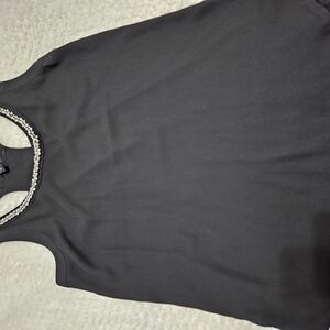 Black Sleeveless Top with Embellished Neckline